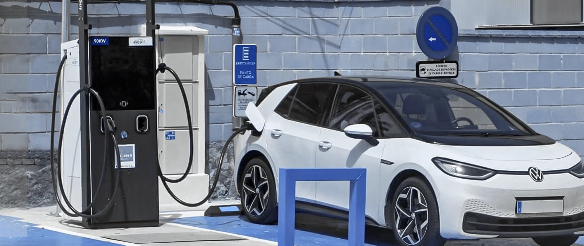 coche eléctrico cargando en el trabajo